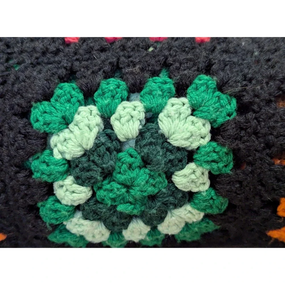 VTG Granny Square Roseanne Afghan Crochet Multicolor Blanket Throw Colorful READ